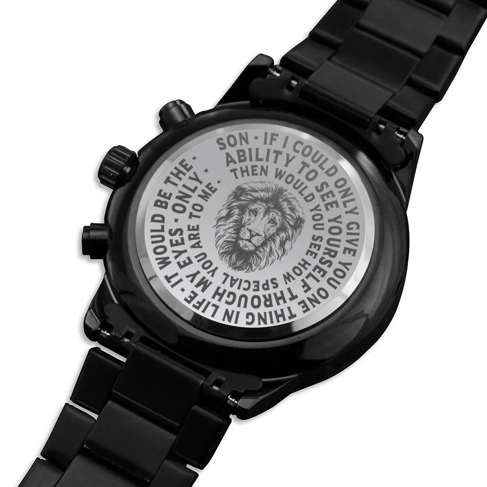 To My Son Lions Head Black Chronograph Watch
