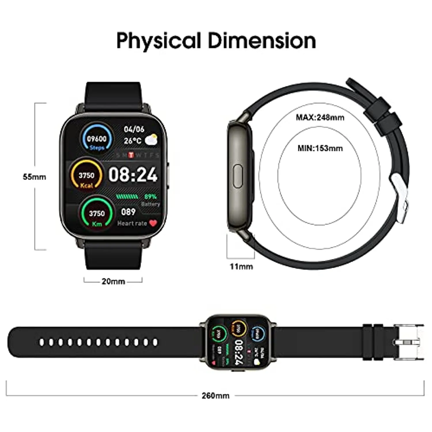 Togala Smart Watch, 1.69 Inch Touch Screen Smartwatch for Android and iOS Phones, Fitness Tracker with Heart Rate and Sleep Monitor, IP67 Waterproof Activity Tracker with 24 Sports Modes for Men Women