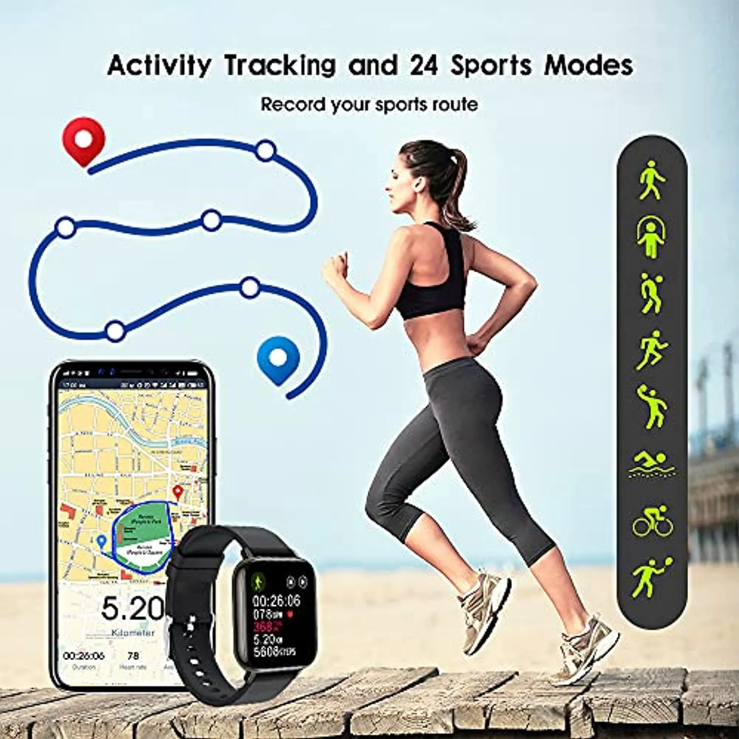 Togala Smart Watch, 1.69 Inch Touch Screen Smartwatch for Android and iOS Phones, Fitness Tracker with Heart Rate and Sleep Monitor, IP67 Waterproof Activity Tracker with 24 Sports Modes for Men Women