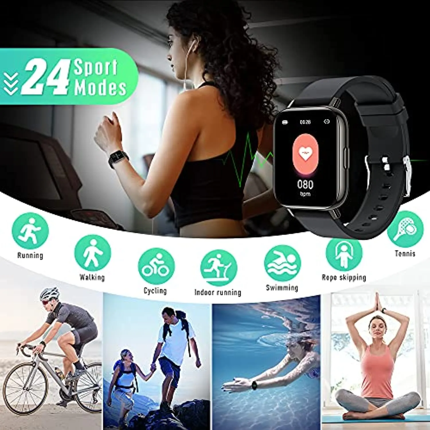 Togala Smart Watch, 1.69 Inch Touch Screen Smartwatch for Android and iOS Phones, Fitness Tracker with Heart Rate and Sleep Monitor, IP67 Waterproof Activity Tracker with 24 Sports Modes for Men Women