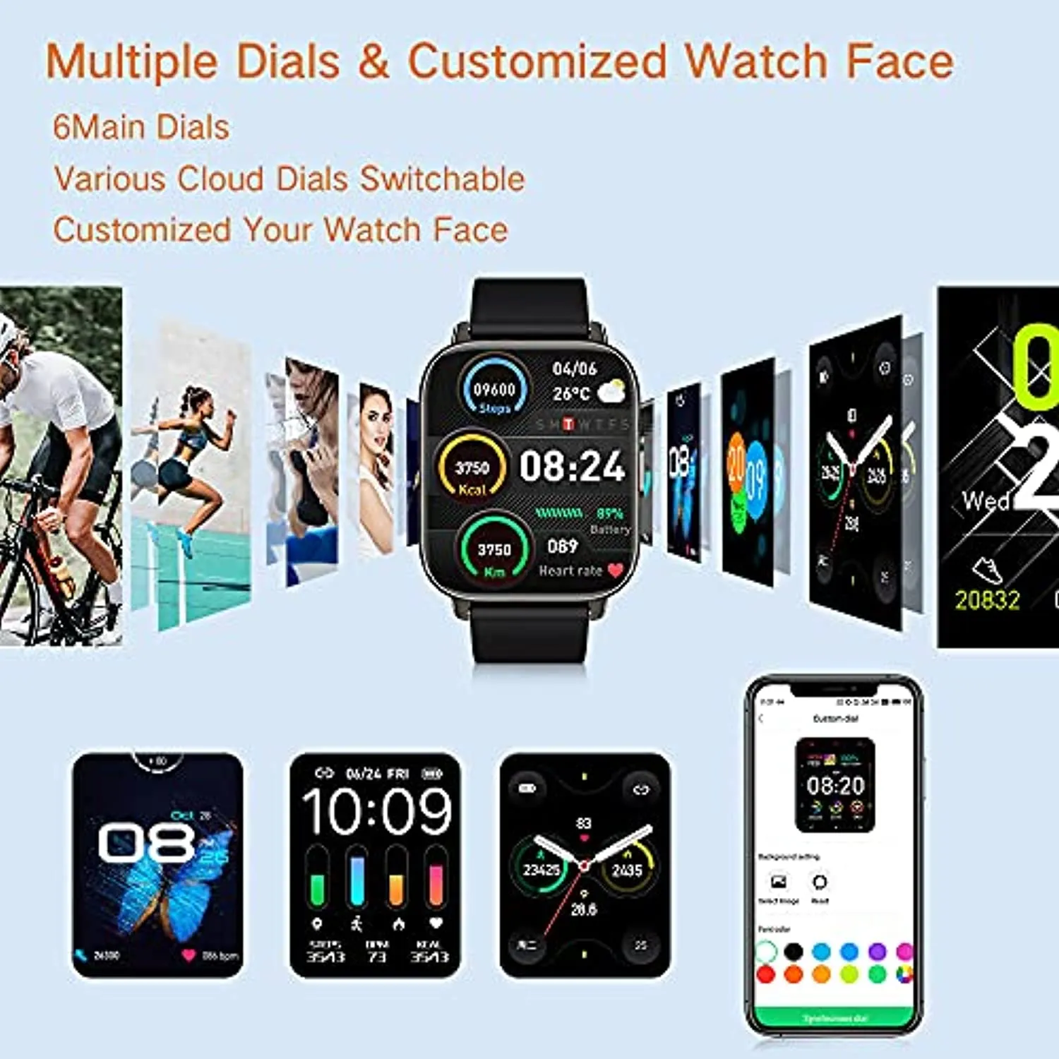 Togala Smart Watch, 1.69 Inch Touch Screen Smartwatch for Android and iOS Phones, Fitness Tracker with Heart Rate and Sleep Monitor, IP67 Waterproof Activity Tracker with 24 Sports Modes for Men Women