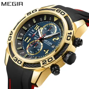 Top Fashion Brand Quartz Watch Men Chronograph Military Army Sports Quartz-watch Rubber Gold Black Wrist Watch Waterproof