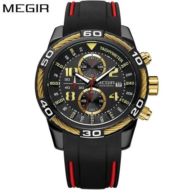 Top Fashion Brand Quartz Watch Men Chronograph Military Army Sports Quartz-watch Rubber Gold Black Wrist Watch Waterproof