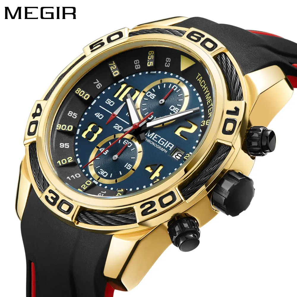 Top Fashion Brand Quartz Watch Men Chronograph Military Army Sports Quartz-watch Rubber Gold Black Wrist Watch Waterproof