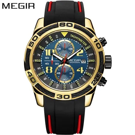 Top Fashion Brand Quartz Watch Men Chronograph Military Army Sports Quartz-watch Rubber Gold Black Wrist Watch Waterproof