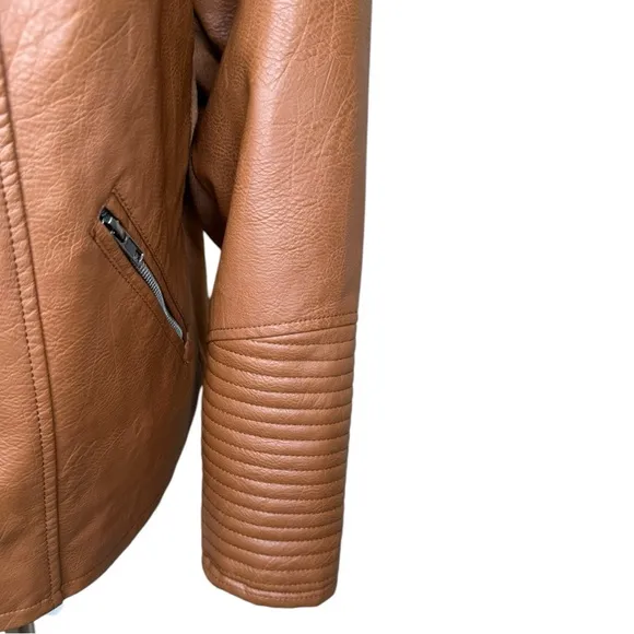 Torrid Faux Leather Collarless Moto Jacket 3X Cognac Tan Brown