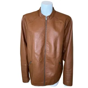 Torrid Faux Leather Collarless Moto Jacket 3X Cognac Tan Brown