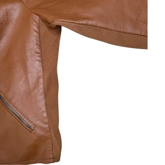 Torrid Faux Leather Collarless Moto Jacket 3X Cognac Tan Brown