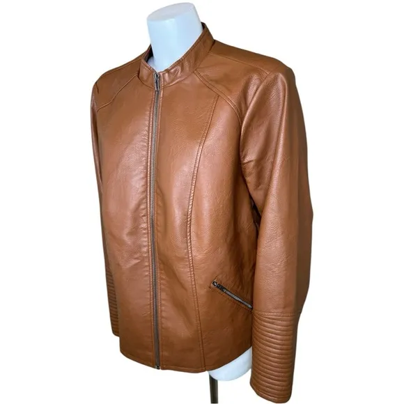 Torrid Faux Leather Collarless Moto Jacket 3X Cognac Tan Brown