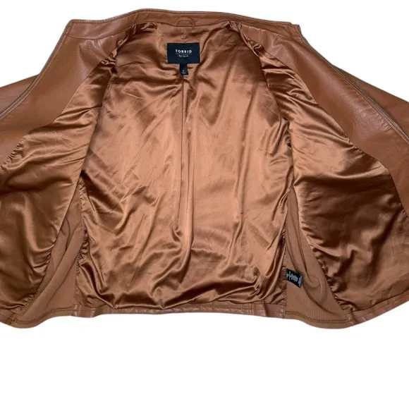 Torrid Faux Leather Collarless Moto Jacket 3X Cognac Tan Brown