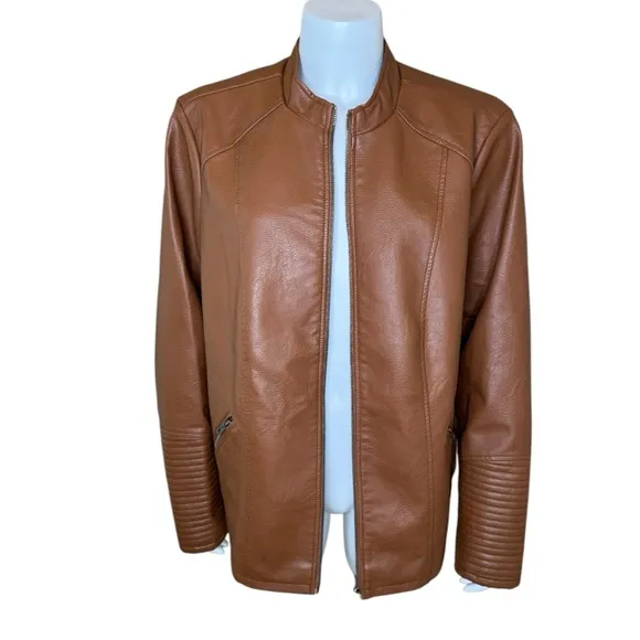 Torrid Faux Leather Collarless Moto Jacket 3X Cognac Tan Brown