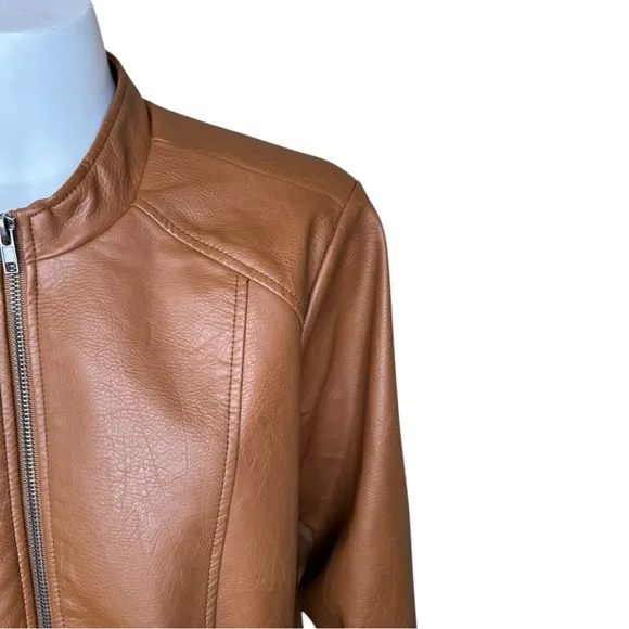 Torrid Faux Leather Collarless Moto Jacket 3X Cognac Tan Brown
