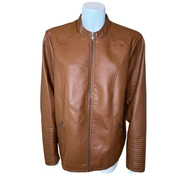 Torrid Faux Leather Collarless Moto Jacket 3X Cognac Tan Brown