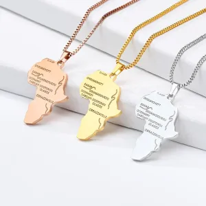 Trendy Hip Hop Africa Map Necklace Stainless Steel