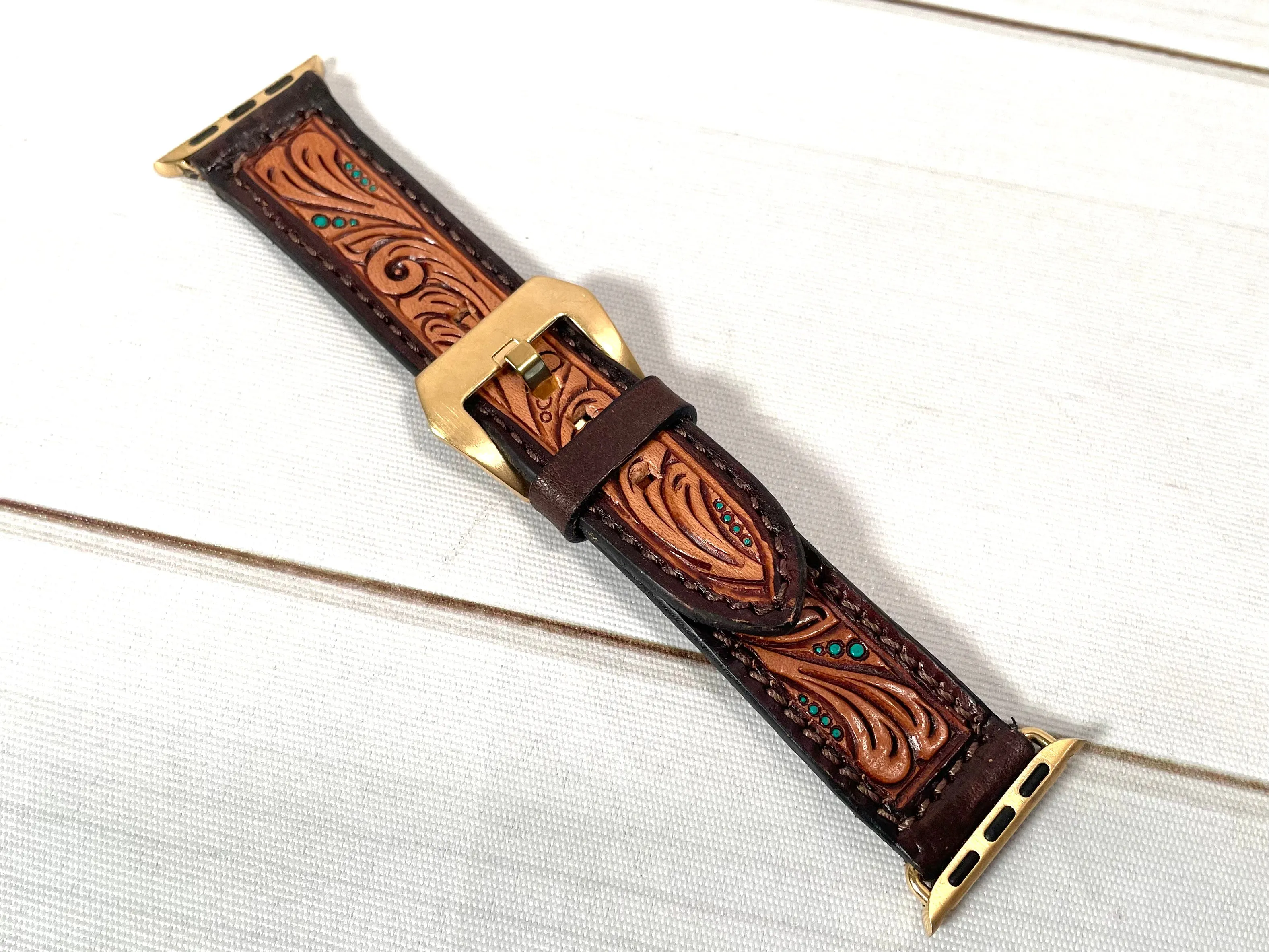 Turquoise Dotted Leather Watch Band