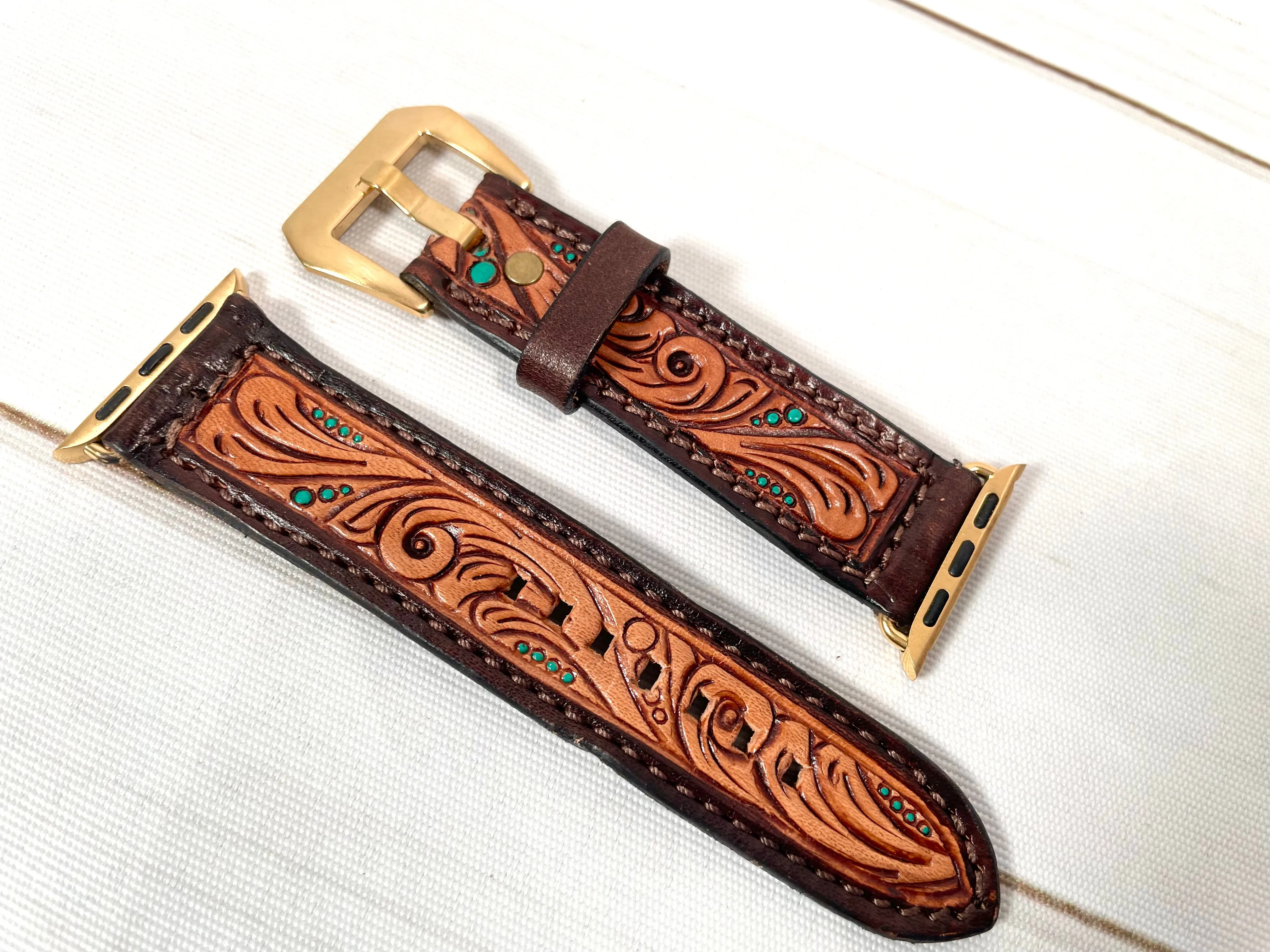Turquoise Dotted Leather Watch Band