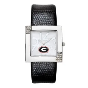 UNIV OF GEORGIA CHROME LADIES GLAMOUR WATCH LEATHER STRAP