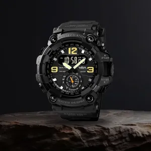 V2A Fighter Midnight Black Analog Digital Sport Watches for Men and Boys
