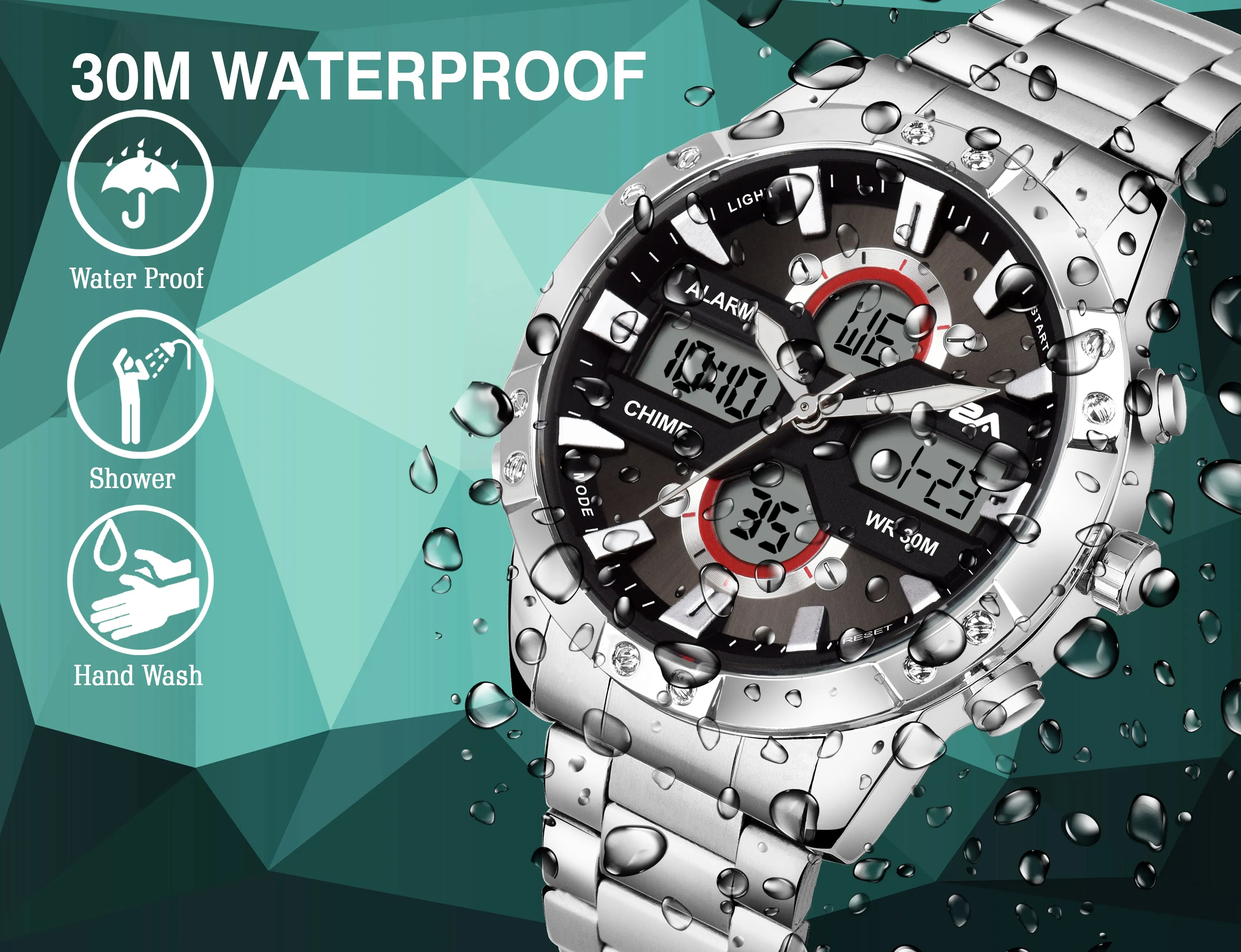 V2A Silver Stainless Steel Multifunction Watch For Men And Boys
