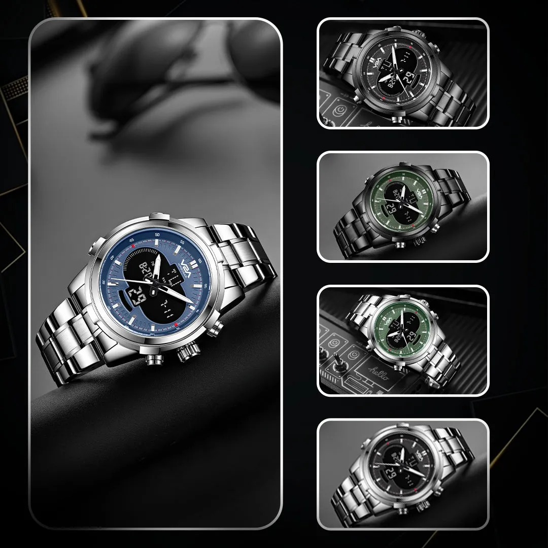 V2A Torque Series CS-8002 Men’s Analog-Digital Chronograph Watch, Timepiece with Stainless Steel Band | Dual Display, Waterproof, Stylish Metal Watch