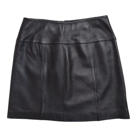 VALERIE STEVENS Black Leather A-line Mini Skirt Casual Plus Sz 16 Dressy Career