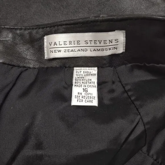 VALERIE STEVENS Black Leather A-line Mini Skirt Casual Plus Sz 16 Dressy Career