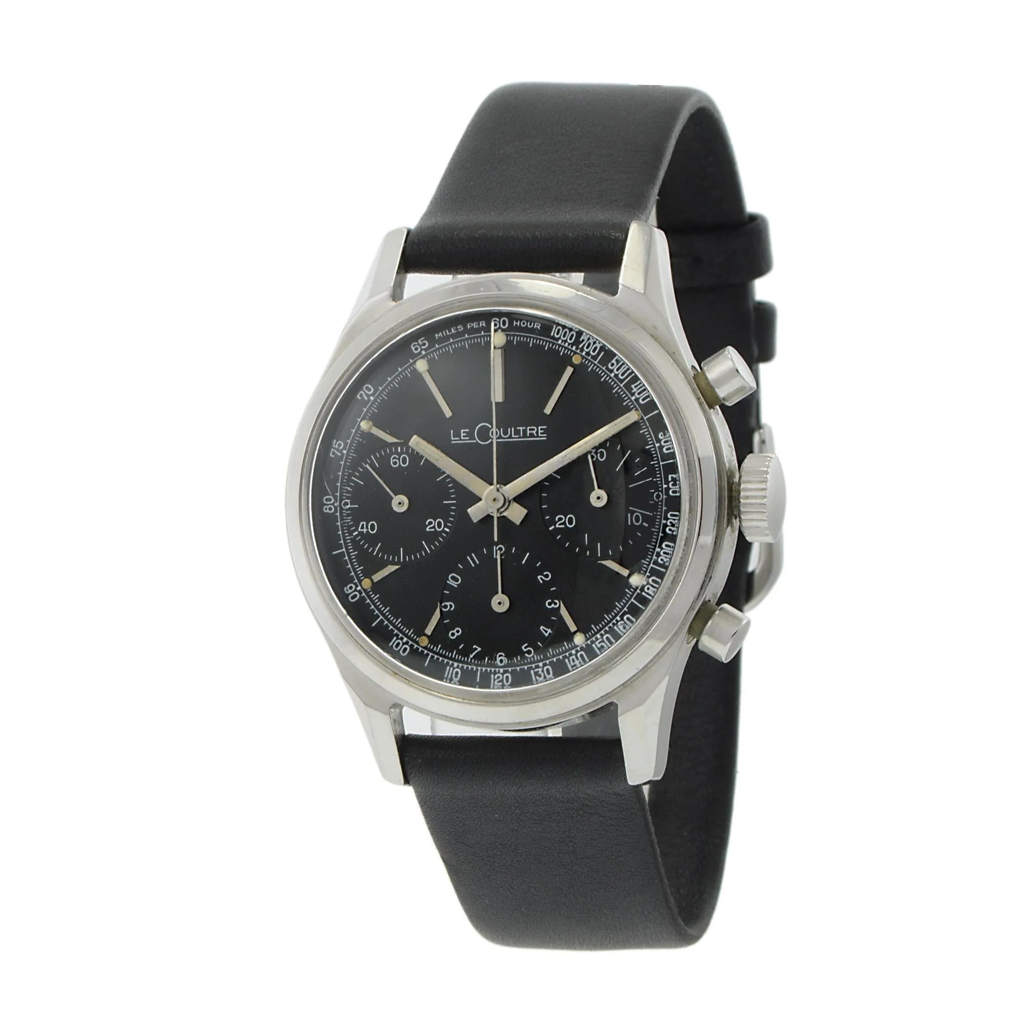 Vintage 1940s Jaeger-LeCoultre Black Dial Chronograph 35.5mm Stainless Steel