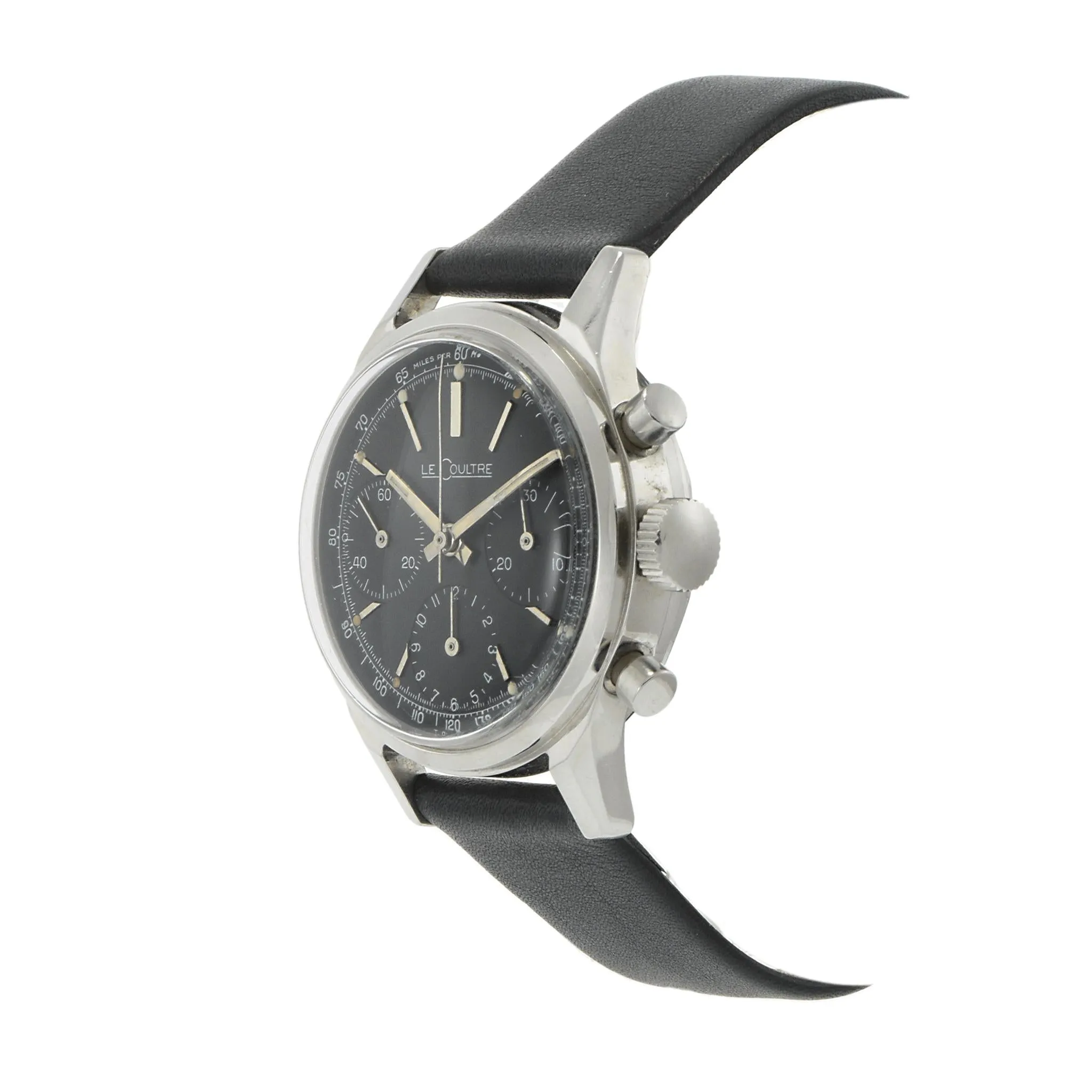 Vintage 1940s Jaeger-LeCoultre Black Dial Chronograph 35.5mm Stainless Steel