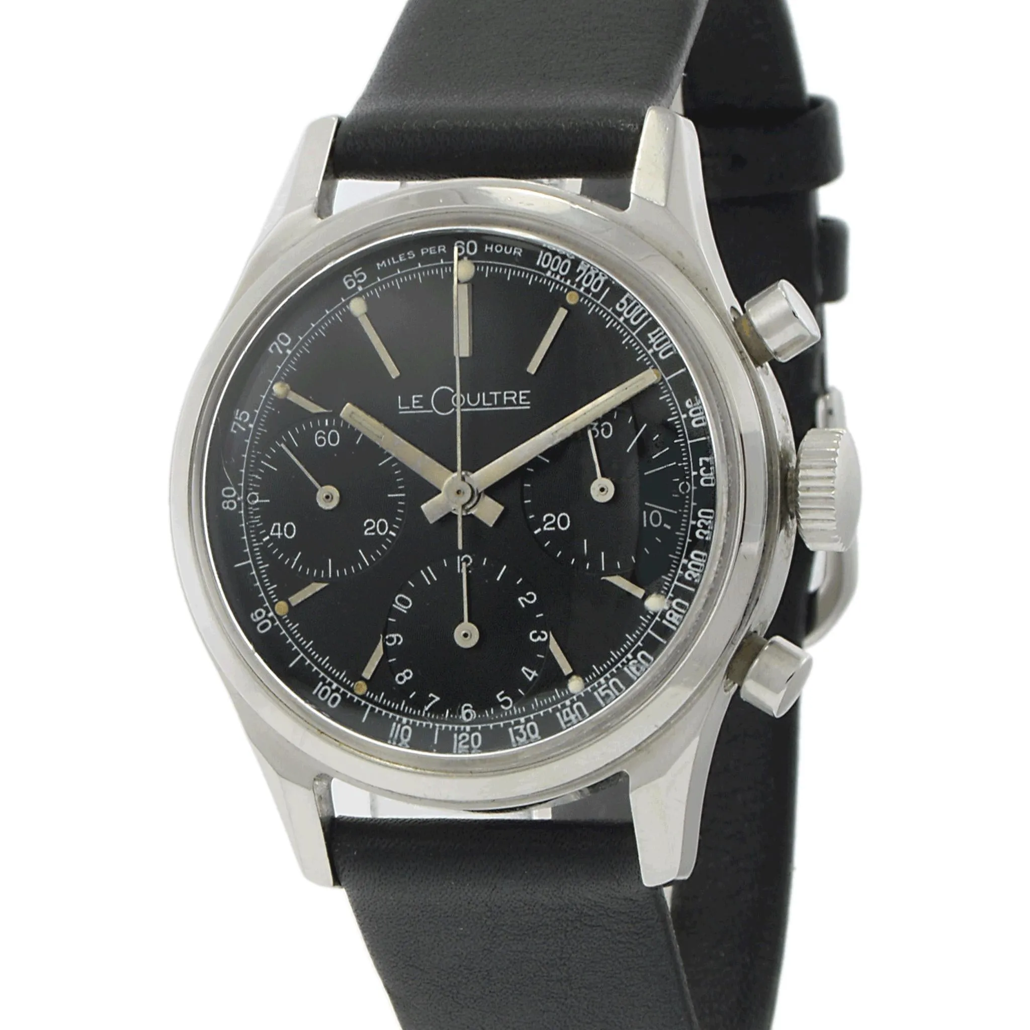 Vintage 1940s Jaeger-LeCoultre Black Dial Chronograph 35.5mm Stainless Steel