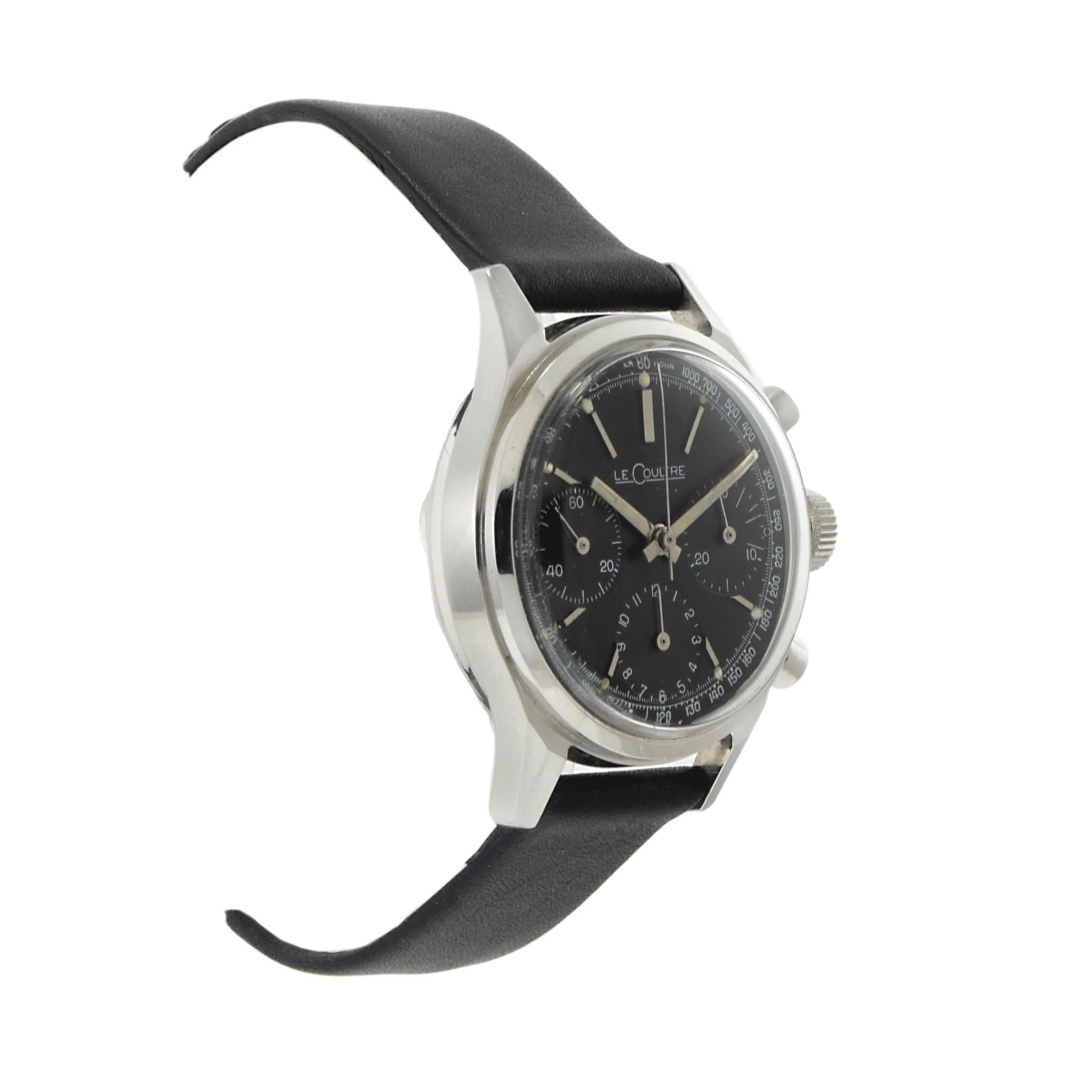 Vintage 1940s Jaeger-LeCoultre Black Dial Chronograph 35.5mm Stainless Steel
