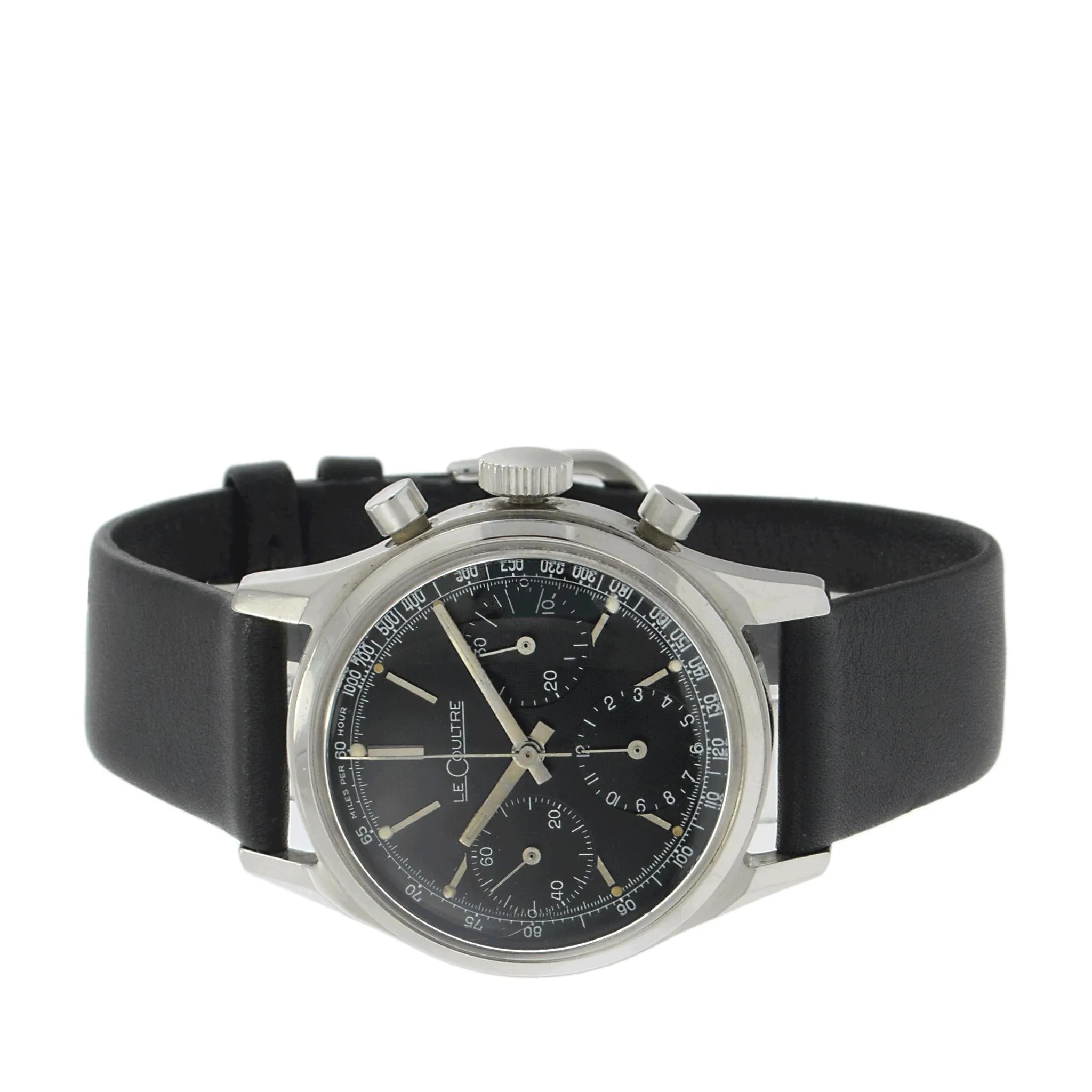 Vintage 1940s Jaeger-LeCoultre Black Dial Chronograph 35.5mm Stainless Steel