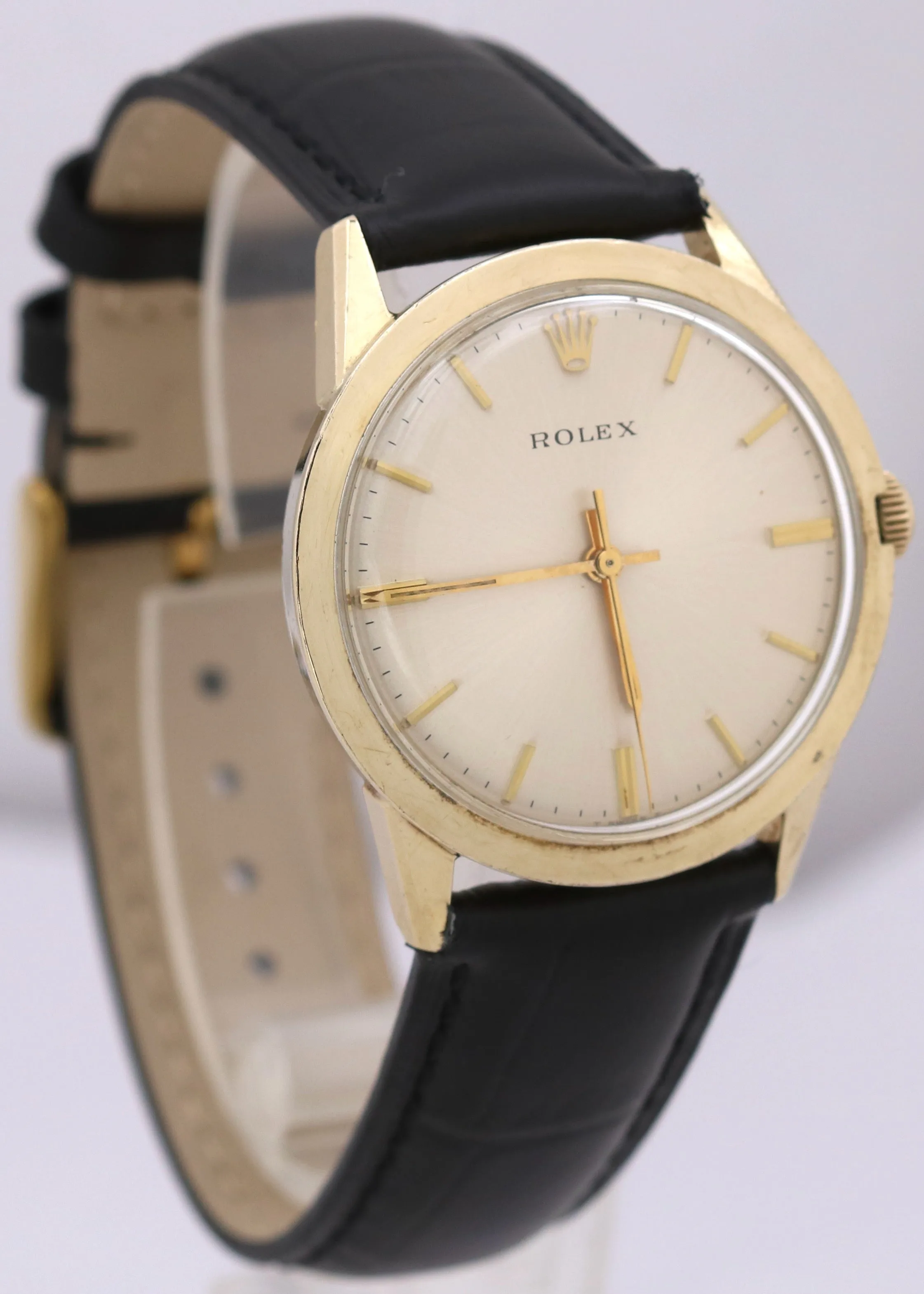 VINTAGE Rolex 7002 35mm 14K Yellow Gold Filled Silver Leather Presentation Watch