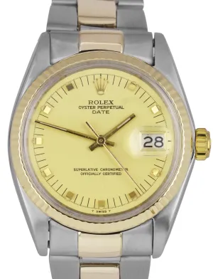 Vintage Rolex Date 34mm Champagne 1505 14K Two-Tone Gold Steel Watch DateJust