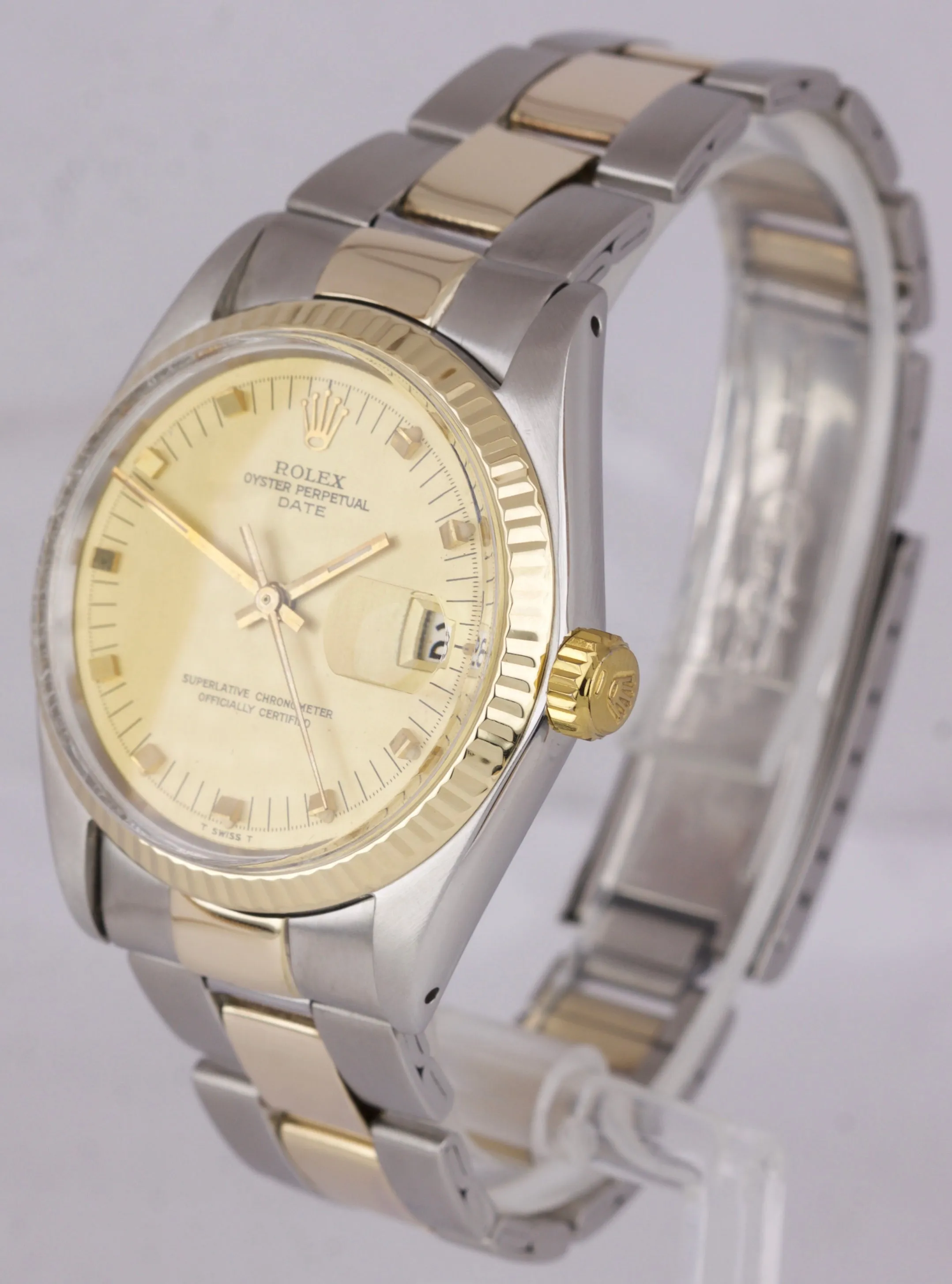 Vintage Rolex Date 34mm Champagne 1505 14K Two-Tone Gold Steel Watch DateJust