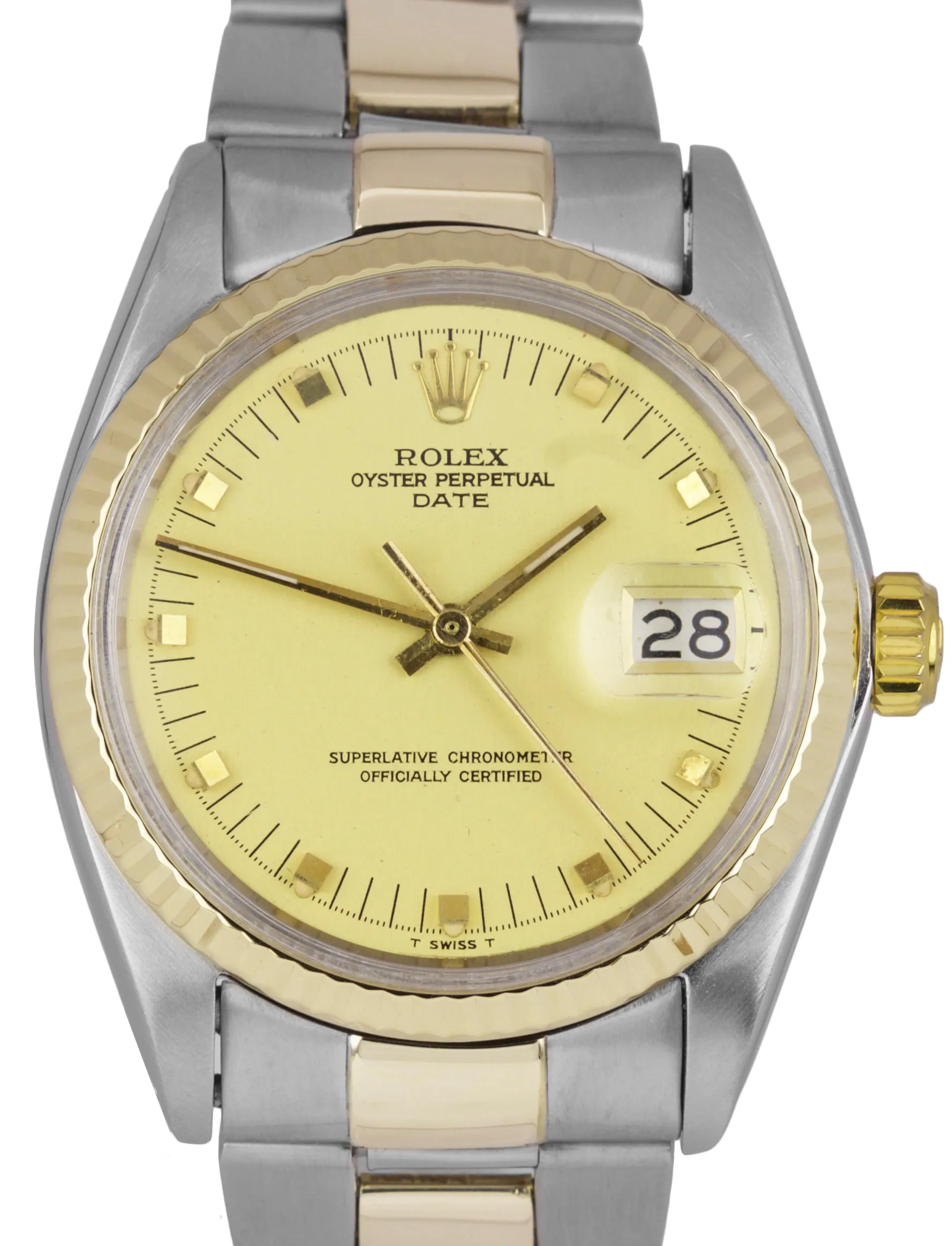 Vintage Rolex Date 34mm Champagne 1505 14K Two-Tone Gold Steel Watch DateJust