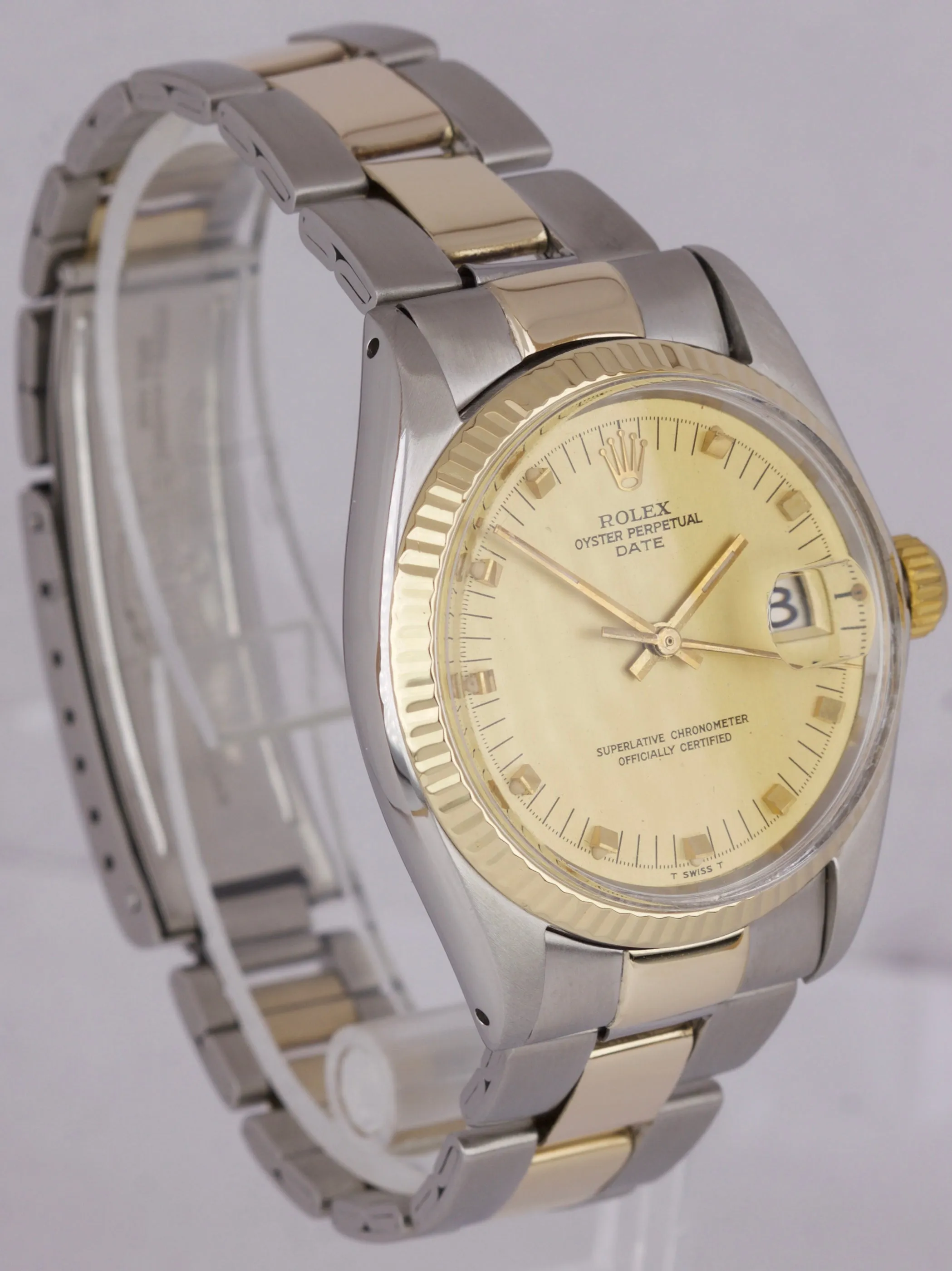 Vintage Rolex Date 34mm Champagne 1505 14K Two-Tone Gold Steel Watch DateJust