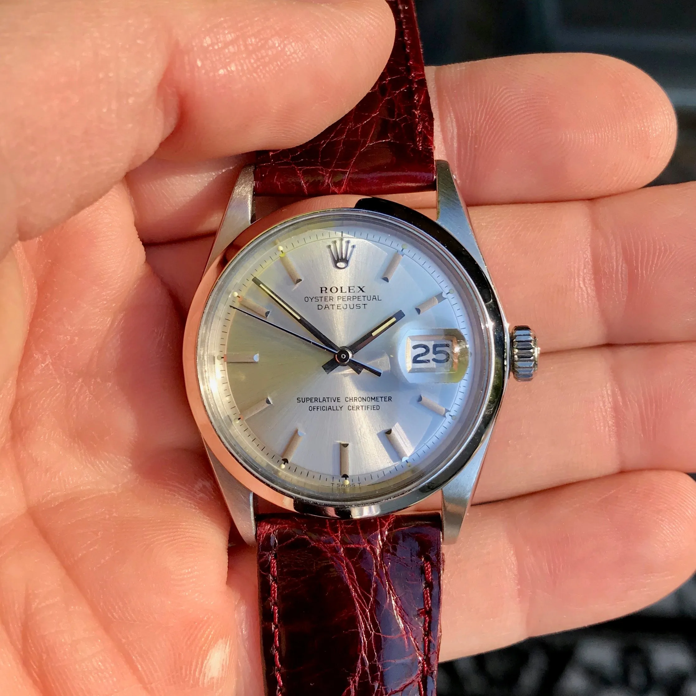 Vintage Rolex Datejust 1600 Silver Cal 1570 Oyster Perpetual Stainless Steel Wristwatch 1969