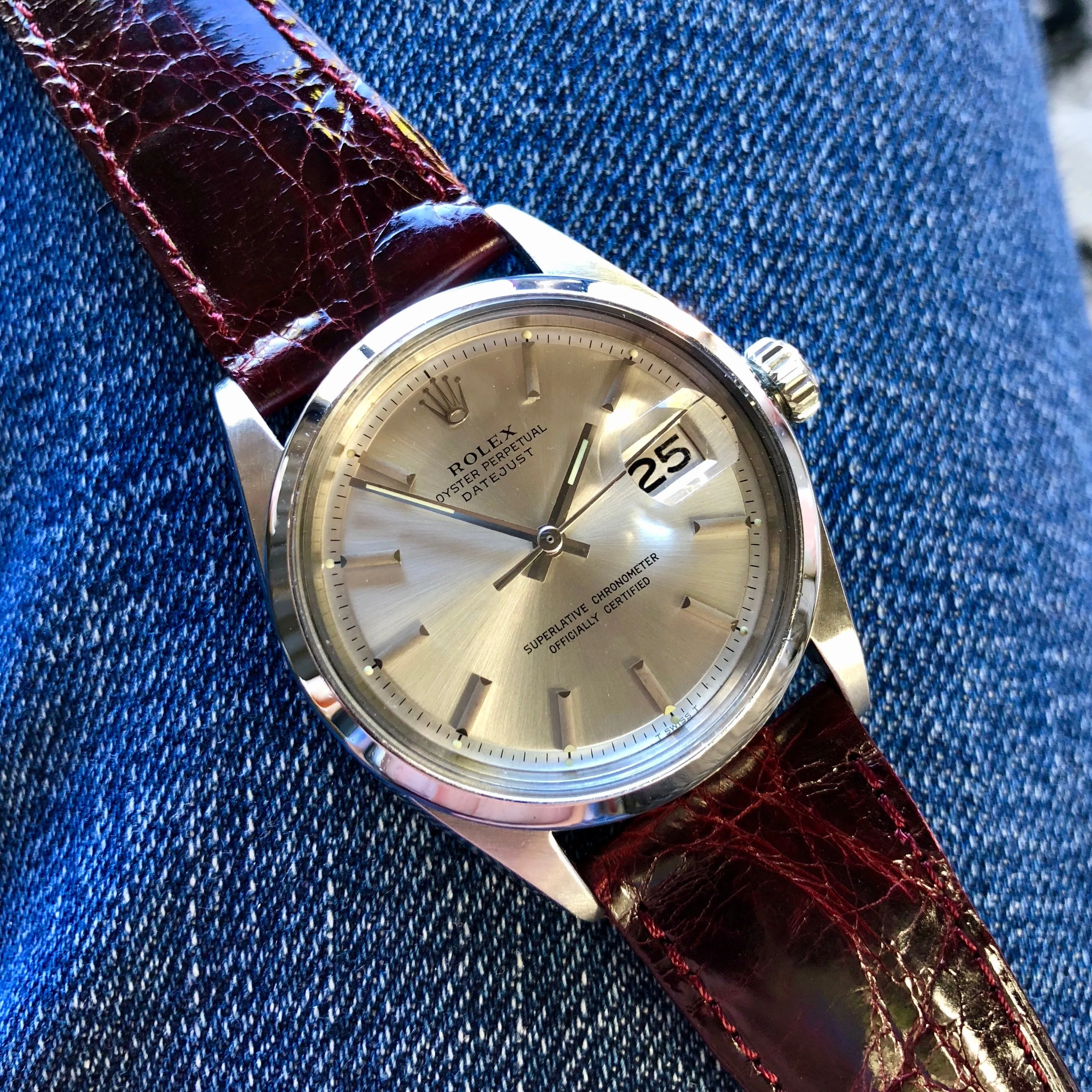 Vintage Rolex Datejust 1600 Silver Cal 1570 Oyster Perpetual Stainless Steel Wristwatch 1969