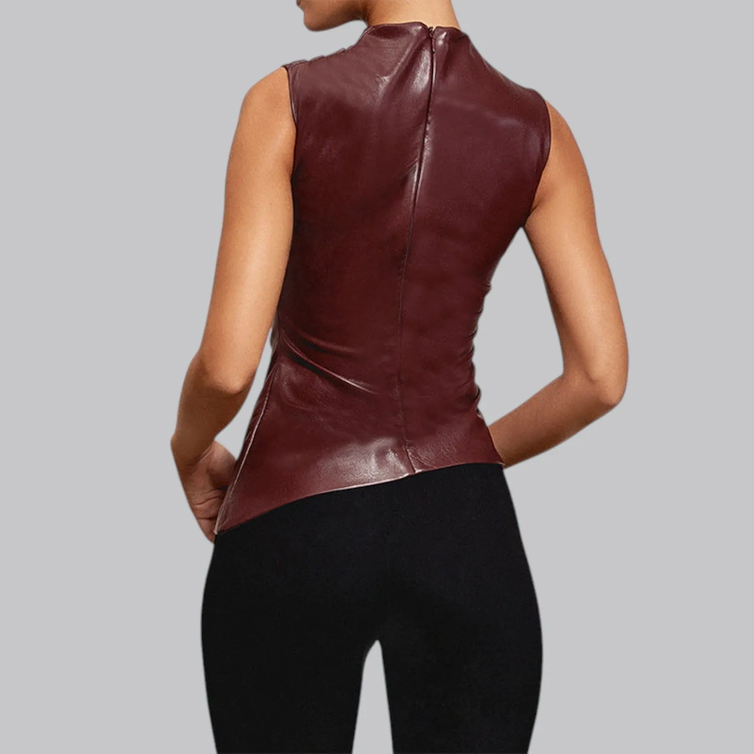 Vintage Y2K PU Leather Tank Top | Sleeveless Slim Fit Shirt for Women, Trendy Casual Wear