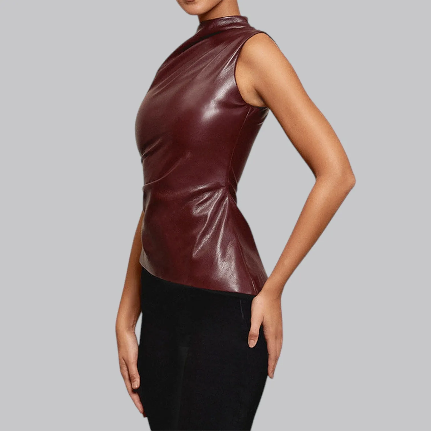Vintage Y2K PU Leather Tank Top | Sleeveless Slim Fit Shirt for Women, Trendy Casual Wear