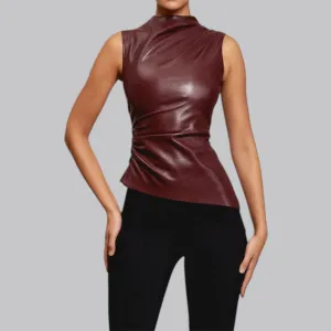 Vintage Y2K PU Leather Tank Top | Sleeveless Slim Fit Shirt for Women, Trendy Casual Wear