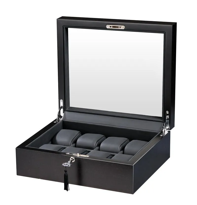 Volta 8 Watch Box with See Through Glass Top (Rustic Brown)