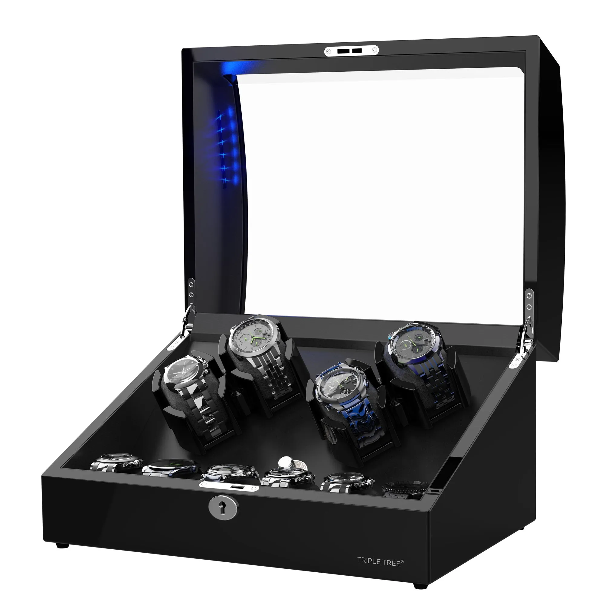 Watch Winder for 4 Automatic Watches with Extra 6 Watch Storages TRIPLE TREE