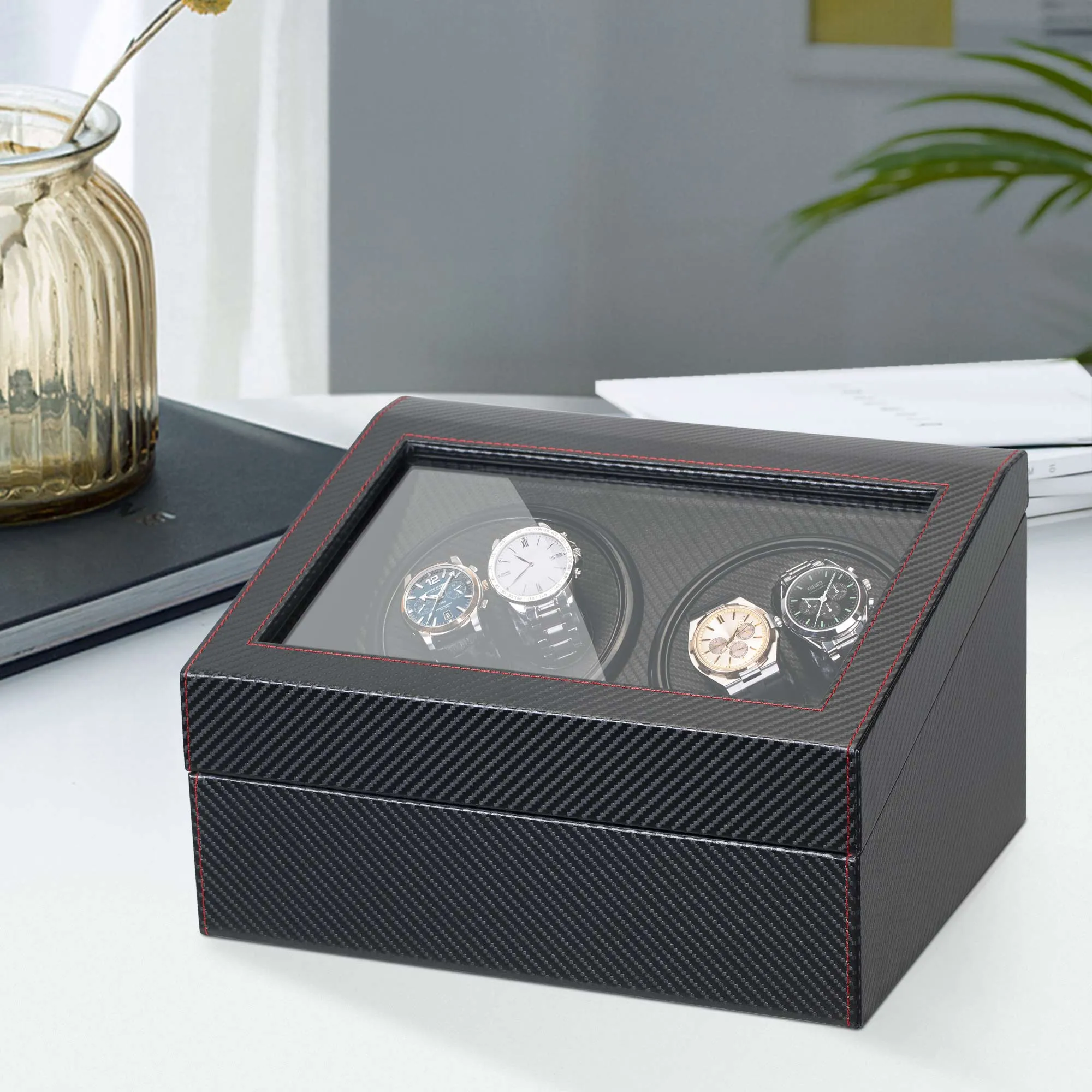 Watch Winder for 4 Automatic Watches with Extra 6 Watch Storages TRIPLE TREE