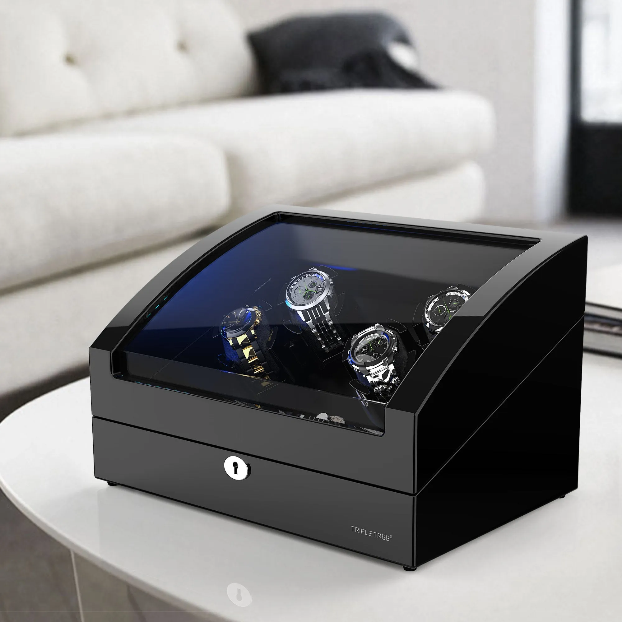 Watch Winder for 4 Automatic Watches with Extra 6 Watch Storages TRIPLE TREE