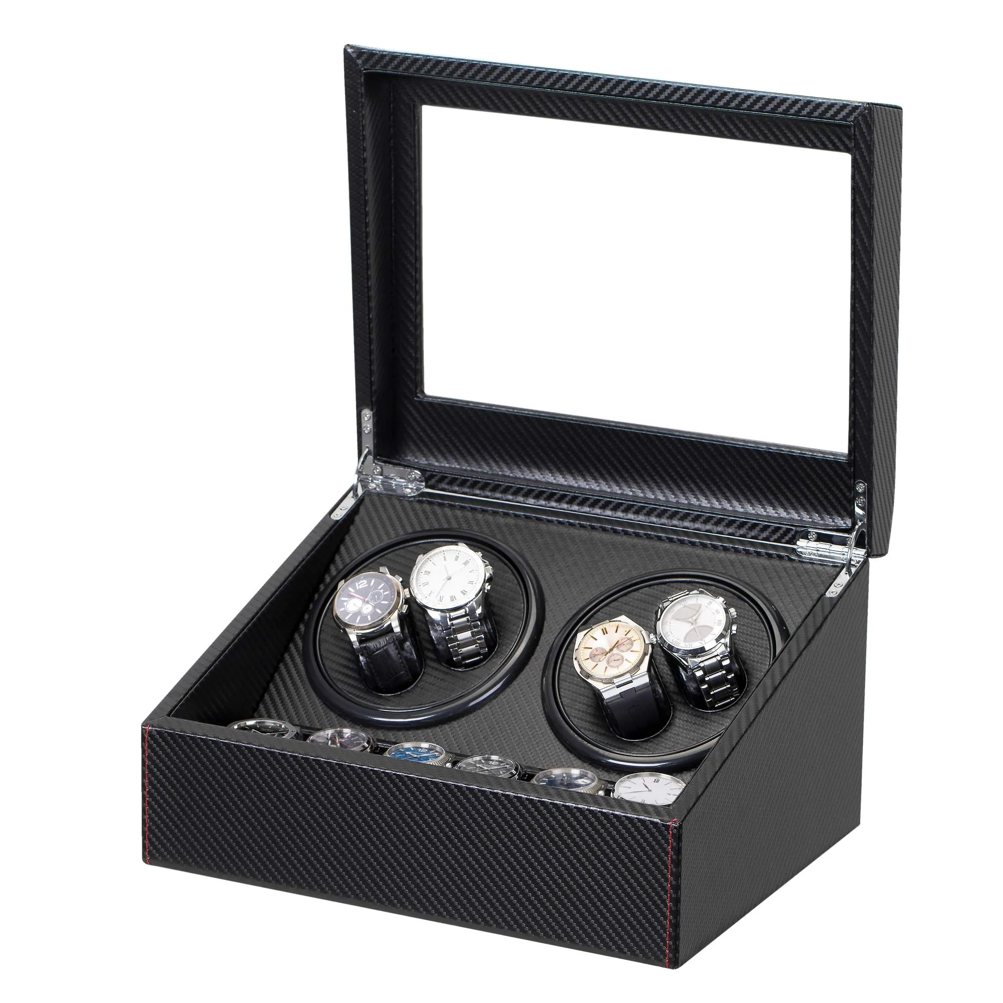 Watch Winder for 4 Automatic Watches with Extra 6 Watch Storages TRIPLE TREE