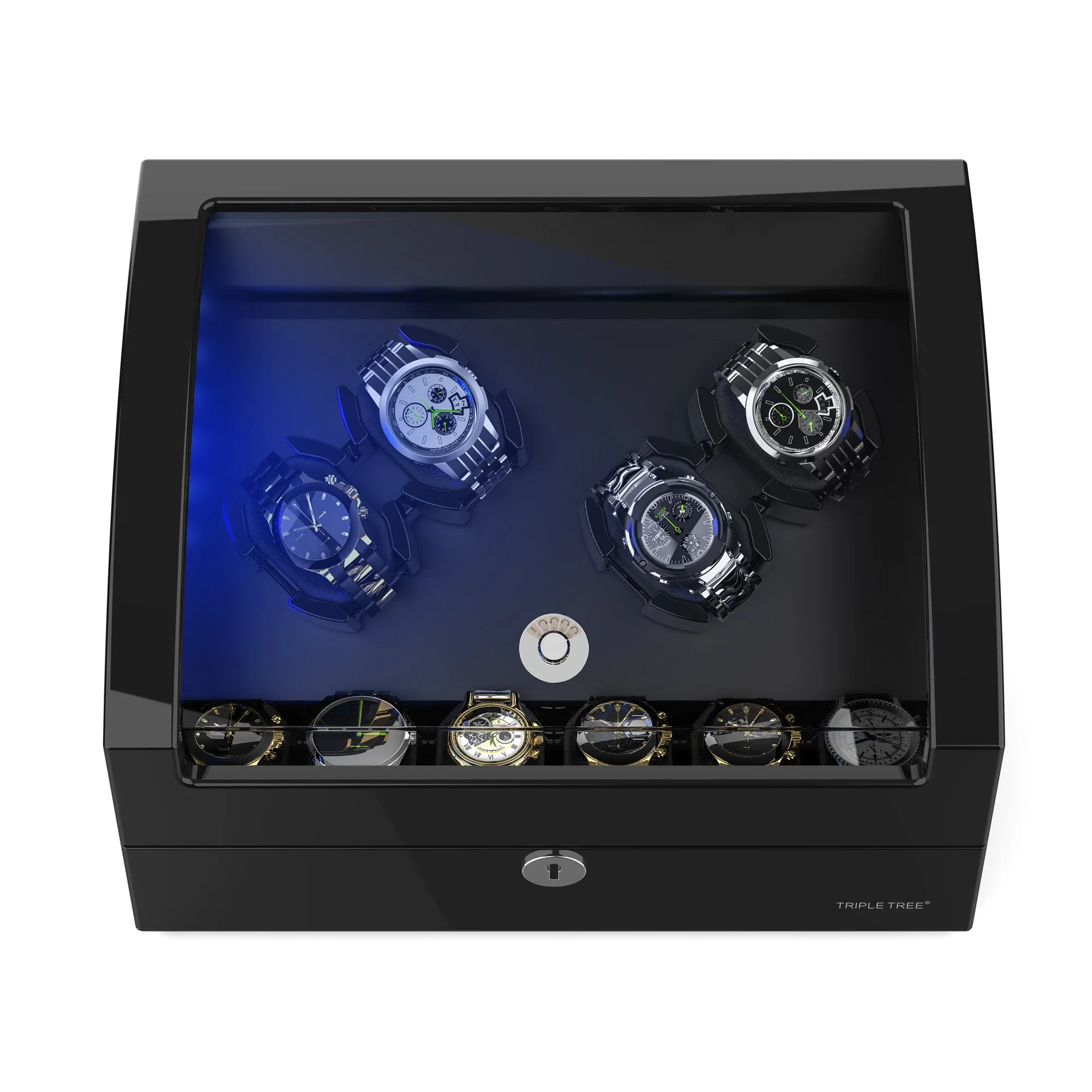 Watch Winder for 4 Automatic Watches with Extra 6 Watch Storages TRIPLE TREE