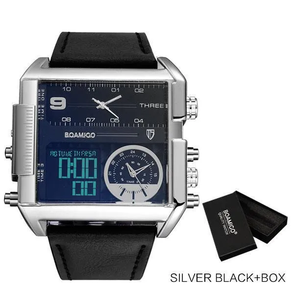 Waterproof Digital Leather Strap Wristwatch