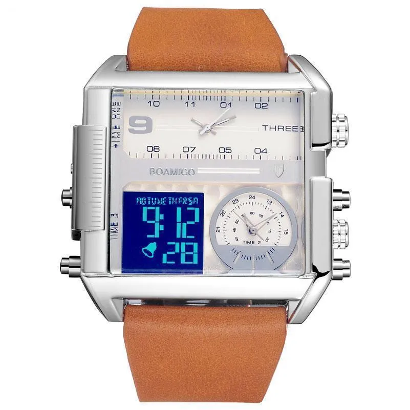 Waterproof Digital Leather Strap Wristwatch