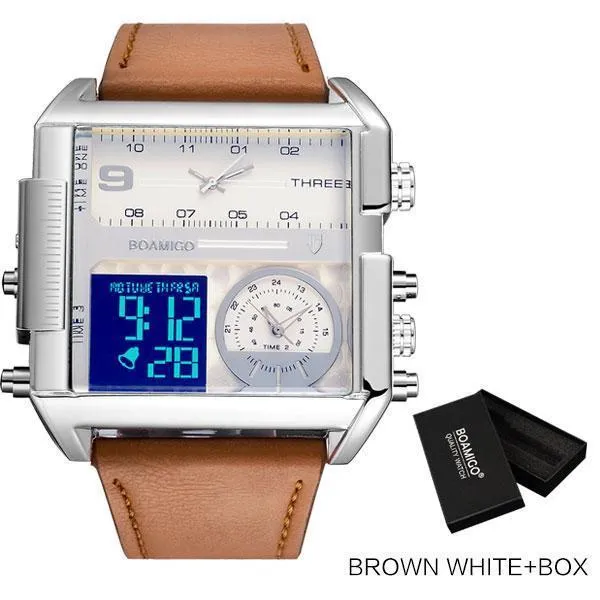 Waterproof Digital Leather Strap Wristwatch